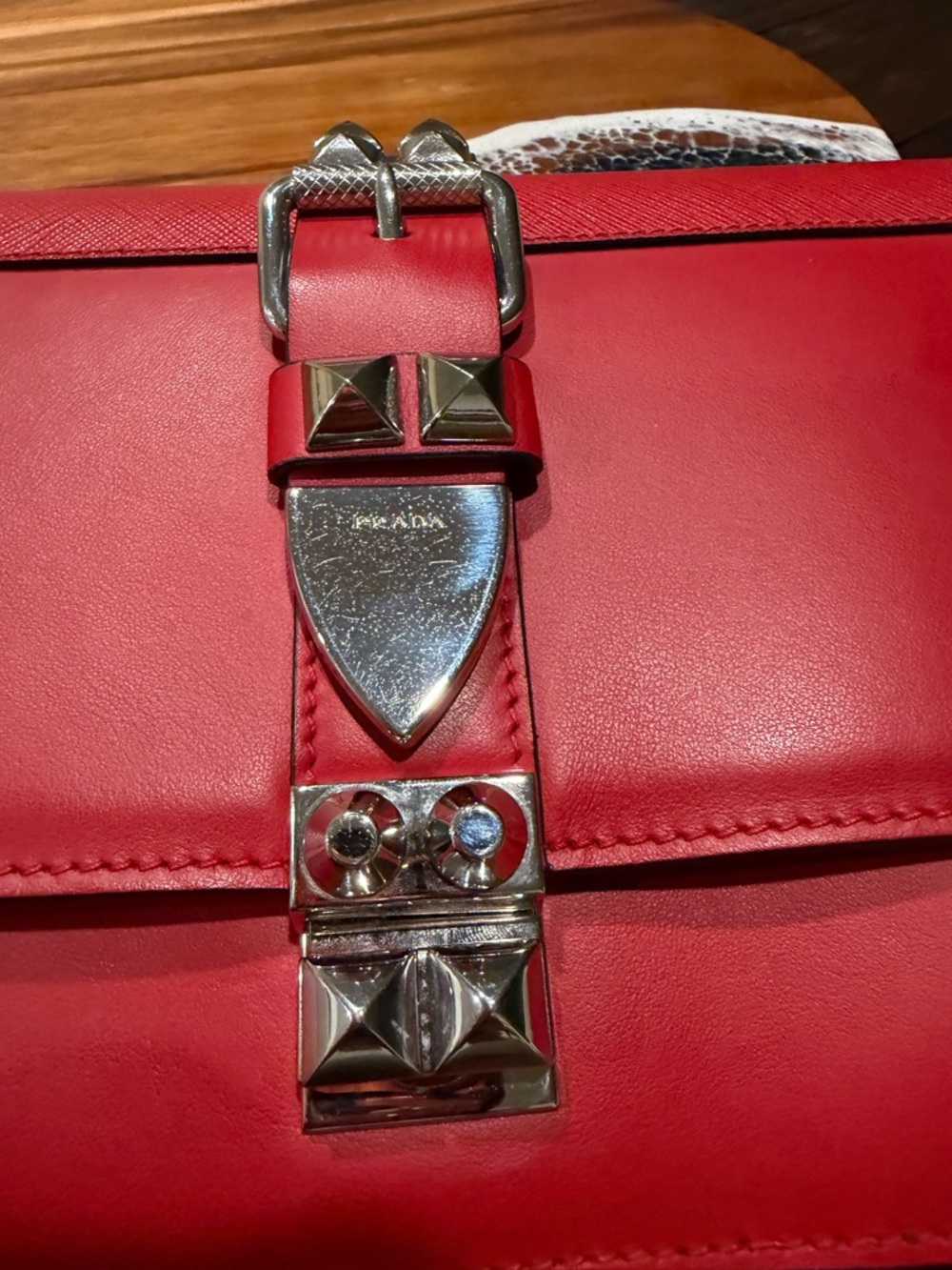 Prada Elektra Studded Red Leather Crossbody Bag with Removable Black Strap - Picture 4 of 10